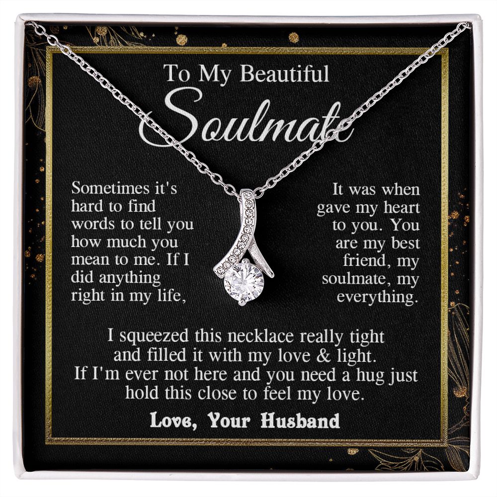 Soulmate Necklace from Husband, Valentine Romantic Gift for Wife from Husband to My Wife Necklaces, Wife Jewelry Necklace Message Card and Necklace Gift Box Gift Box Styles on Birthday, Wedding, Anniversary, Valentine Allruing Necklace