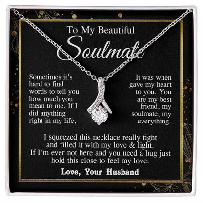 Soulmate Necklace from Husband, Valentine Romantic Gift for Wife from Husband to My Wife Necklaces, Wife Jewelry Necklace Message Card and Necklace Gift Box Gift Box Styles on Birthday, Wedding, Anniversary, Valentine Allruing Necklace