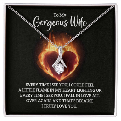 Couples Gifts, To My Gorgeous Wife Necklace Gifts From Husband, Wedding Anniversary Jewelry For Wife From Husband, Wife Birthday From Husband, To My Soulmate Message Card and Gift Box styles On Birthday, Christmas, Anniversary  Allruing Necklace