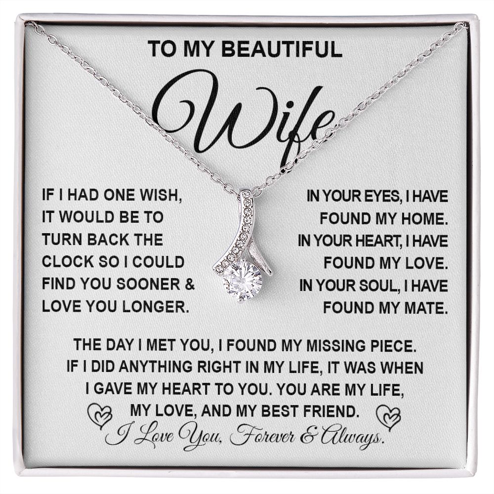 To My Beautiful Wife Necklace Gift for Her, Soulmate for Wife Birthday Gifts from Husband, Anniversary Jewelry for Women, Soulmate Gifts, Message Card and Necklace Gifts Box Gift Box Styles on Birthday, Wedding, Anniversary, Valentine Allruing Necklace