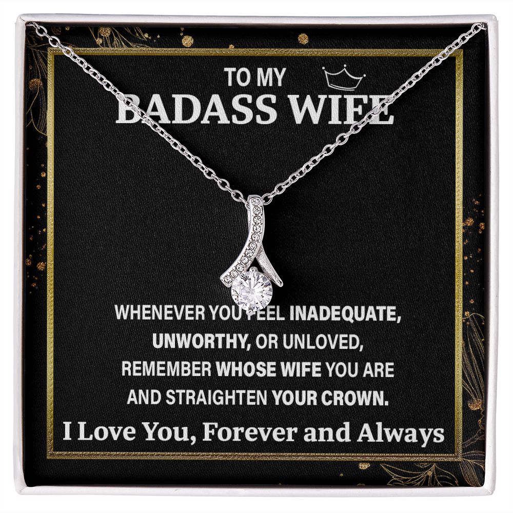 Wife Necklace Gift From Husband To My Badass Wife Pendant Valentine Jewelry with Message Card and Gift Box. Gift for Wife. Necklace Gift Set for Wife Necklace Gifts Box Gift Box Styles Allruing Necklace