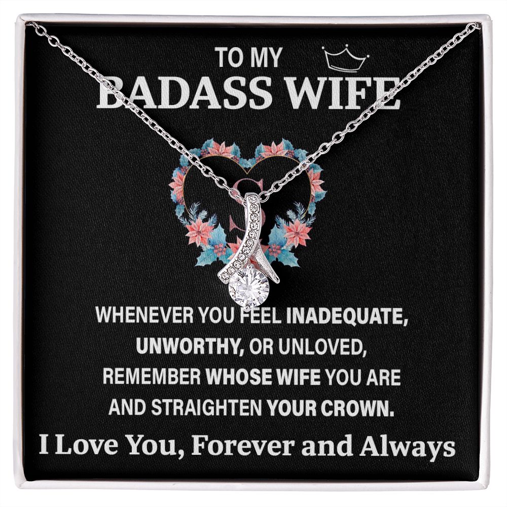 Wife Necklace Gift From Husband To My Badass Wife Pendant Valentines Day Anniversary Jewelry with Message Card and Gift Box. Gift for Wife. Necklace Gift Set for Wife Necklace Gifts Box Gift Box Styles Allruing Necklace