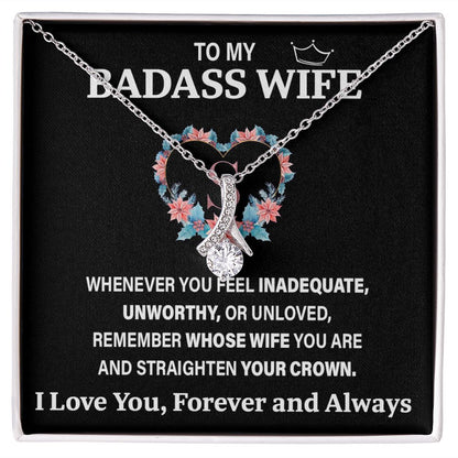 Wife Necklace Gift From Husband To My Badass Wife Pendant Valentines Day Anniversary Jewelry with Message Card and Gift Box. Gift for Wife. Necklace Gift Set for Wife Necklace Gifts Box Gift Box Styles Allruing Necklace