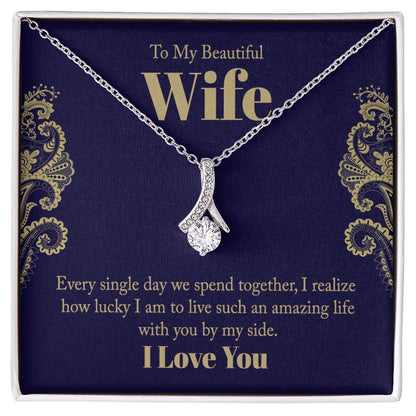 To My Beautiful Wife, Love Knot Necklace Gifts For Wife From Husband, To My Soulmate Necklace For Women, To My Wife Necklace Wedding Anniversary, I Love You, Meaningful Necklace Message Card and Gift Box Styles on Birthday, Christmas, Anniversary Allruing