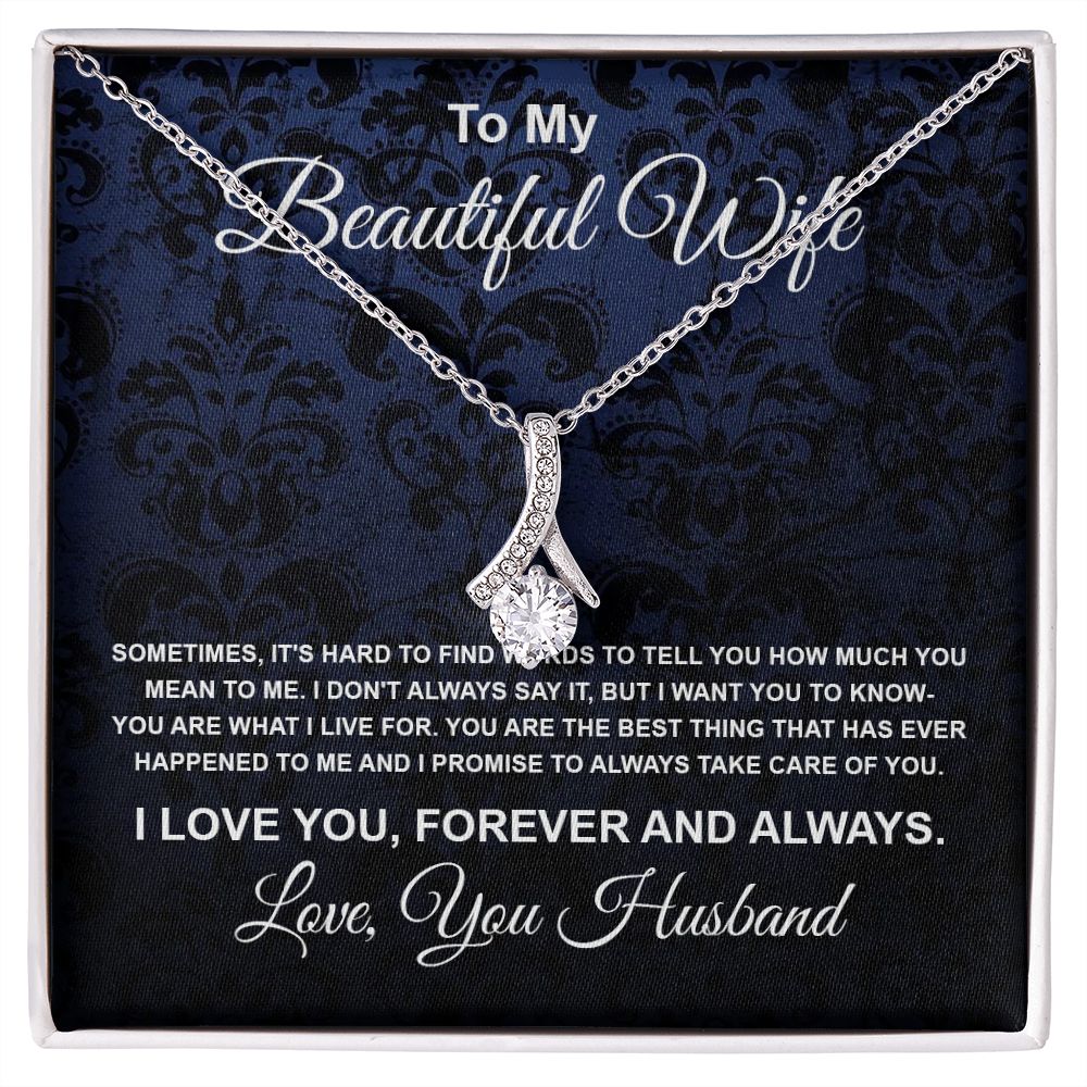 To My Beautiful Wife Necklace From Husband Pendant Jewelry with Message Card and Box Necklaces for Women Valentines Day Happy Anniversary Wedding Present for Birthday Merry Christmas for Wife Allruing Necklace