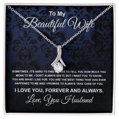 To My Beautiful Wife Necklace From Husband Pendant Jewelry with Message Card and Box Necklaces for Women Valentines Day Happy Anniversary Wedding Present for Birthday Merry Christmas for Wife Allruing Necklace