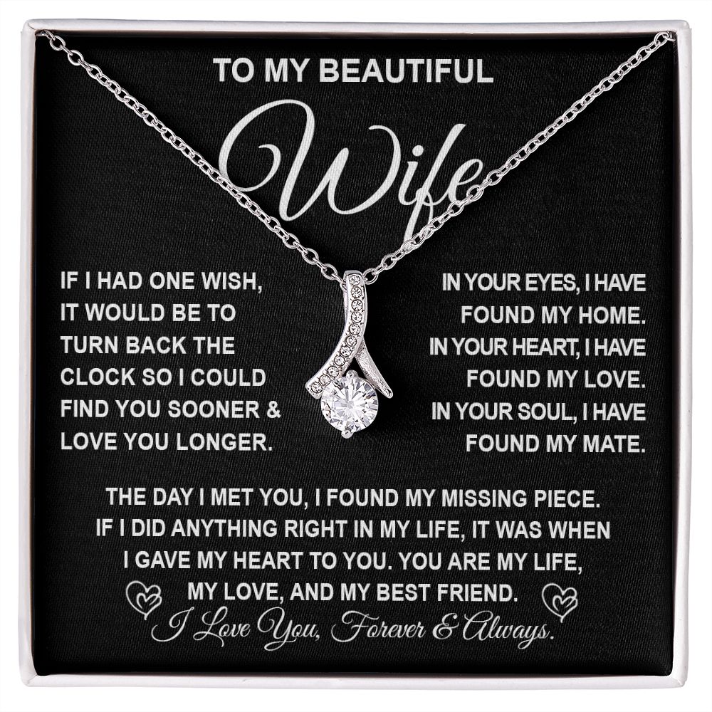 To My Beautiful Wife Necklace Gift for Her, Soulmate for Wife Birthday Gifts from Husband, Valentine Jewelry for Women, Soulmate Gifts, Message Card and Necklace Gifts Box Gift Box Styles on Birthday, Wedding, Anniversary, Valentine Allruing Necklace