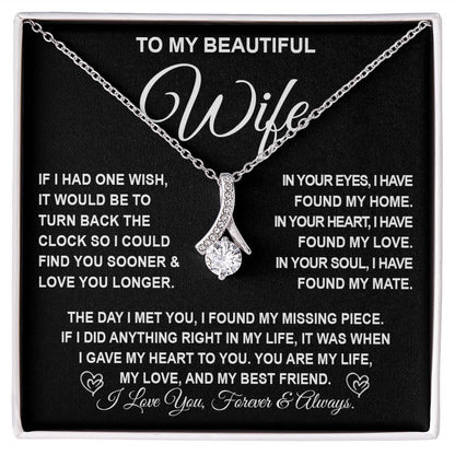 To My Beautiful Wife Necklace Gift for Her, Soulmate for Wife Birthday Gifts from Husband, Valentine Jewelry for Women, Soulmate Gifts, Message Card and Necklace Gifts Box Gift Box Styles on Birthday, Wedding, Anniversary, Valentine Allruing Necklace