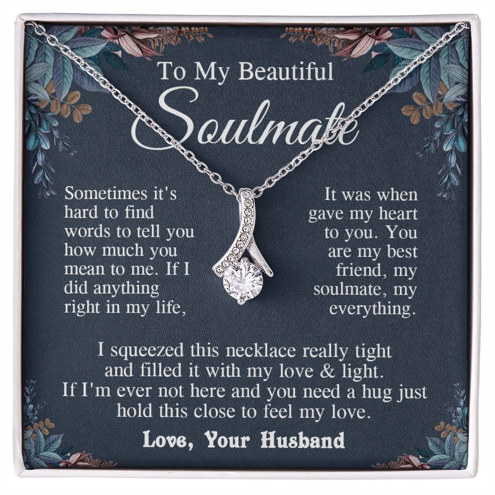 Soulmate Necklace from Husband, Valentine Romantic Gift for Wife from Husband to My Wife Necklaces for Wife Birthday Gifts, Wife Jewelry Necklace Message Card and Necklace Gift Box Gift Box Styles on Birthday, Wedding, Anniversary, Valentine Allruing Neck