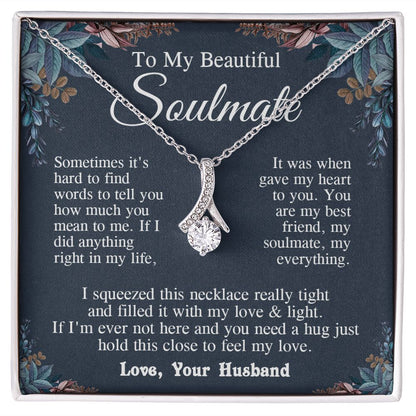 Soulmate Necklace from Husband, Valentine Romantic Gift for Wife from Husband to My Wife Necklaces for Wife Birthday Gifts, Wife Jewelry Necklace Message Card and Necklace Gift Box Gift Box Styles on Birthday, Wedding, Anniversary, Valentine Allruing Neck