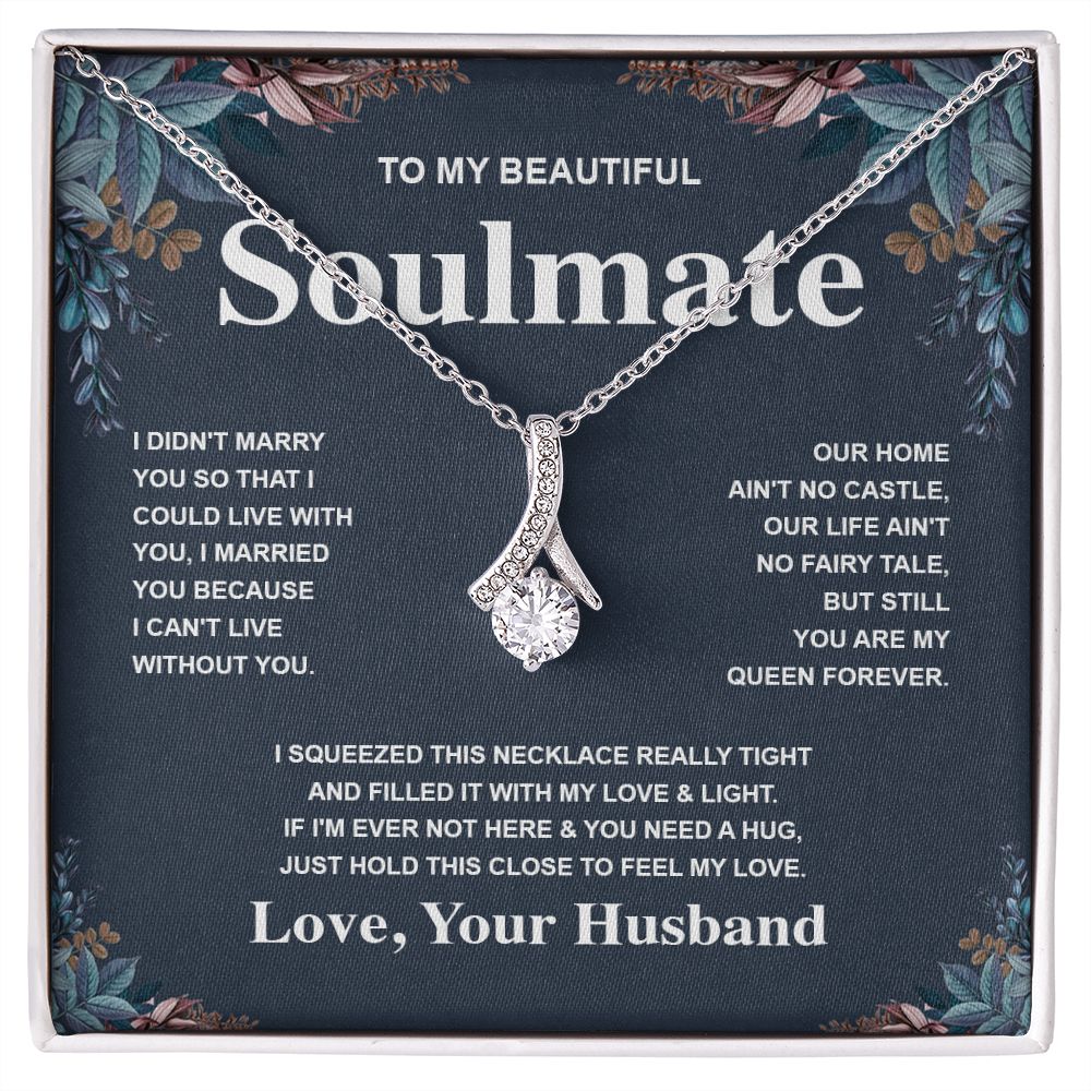 Soulmate Necklace Gift From Husband To My Badass Wife Valentines Days Anniversary Jewelry with Message Card and Gift Box. Gift for Wife. Necklace Gift Set for Wife Message Card and Necklace Gifts Box Gift Box Styles Allruing Necklace