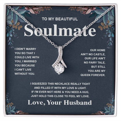 Soulmate Necklace Gift From Husband To My Badass Wife Valentines Days Anniversary Jewelry with Message Card and Gift Box. Gift for Wife. Necklace Gift Set for Wife Message Card and Necklace Gifts Box Gift Box Styles Allruing Necklace
