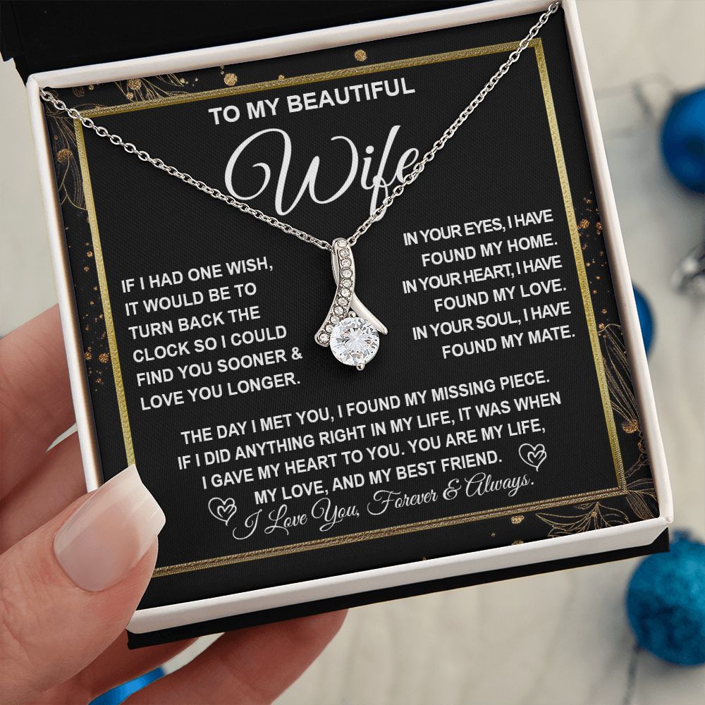 To My Beautiful Wife Necklace Gift for Her, Soulmate for Wife Valentine Gifts from Husband, Wedding Jewelry for Women, Soulmate Gifts, Message Card and Necklace Gifts Box Gift Box Styles on Birthday, Wedding, Anniversary, Valentine Allruing Necklace