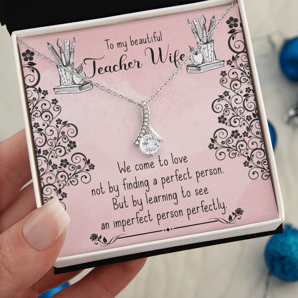 Couples Gifts, Teacher Wife Necklace Gifts From Husband, Wedding Anniversary Jewelry For Wife From Husband, Wife Birthday From Husband, To My Beautiful Wife Girlfriend Message Card and Gift Box styles On Birthday, Christmas, Anniversary  Allruing Necklace