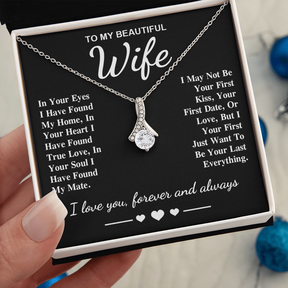 To My Beautiful Wife Necklace Gifts, Soulmate for Wife Birthday Gifts from Husband, Valentine for Women, Soulmate Gifts, Message Card and Necklace Gifts Box Gift Box Styles on Birthday, Wedding, Anniversary, Valentine Allruing Necklace