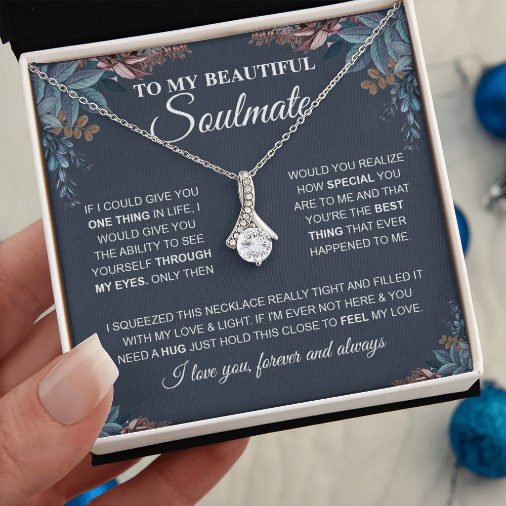 To My Beautiful Soulmate Necklace, Love Necklace for Girlfriend, Wife Gift, Soulmate Jewelry, Soulmate Necklace, Future Wife Gift, Necklace for Wife from Husband Necklace Message Card and Gift Box Styles on Birthday, Christmas, Wedding, Anniversary Allrui