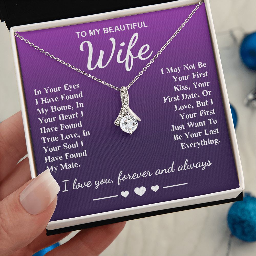 To My Beautiful Wife Necklace Gift, Soulmate for Wife Birthday Gifts from Husband, Valentine for Women, Soulmate Gifts, Message Card and Necklace Gifts Box Gift Box Styles on Birthday, Wedding, Anniversary, Valentine Allruing Necklace