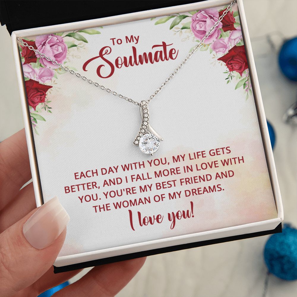 To My Soulmate Necklace I Love You Wife Love Knot Message Card and Box Gift Set for Girlfriend Women from Husband Boyfriend Couples, Meaningful Necklace Message Card and Gift Box Styles on Birthday, Christmas, Anniversary Allruing Necklace