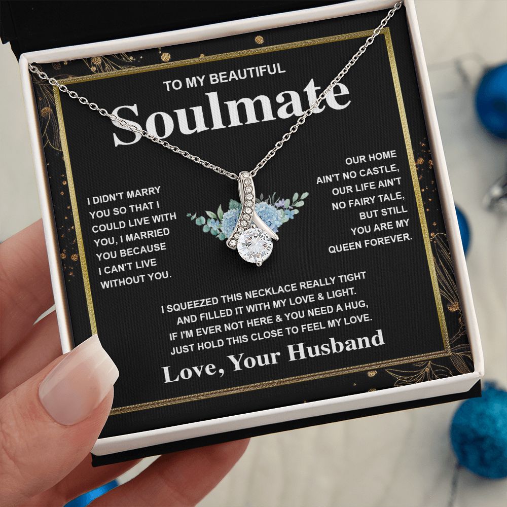 Soulmate Necklace Gift From Husband To My Badass Wife Valentines Days Anniversary Jewelry with Message Card and Gift Box. Gift for Wife. Necklace Gift Set for Wife Message Card and Necklace Allruing Necklace