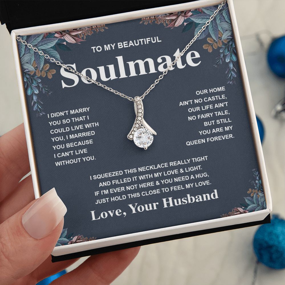 Soulmate Necklace Gift From Husband To My Badass Wife Valentines Days Anniversary Jewelry with Message Card and Gift Box. Gift for Wife. Necklace Gift Set for Wife Message Card and Necklace Gifts Box Gift Box Styles Allruing Necklace