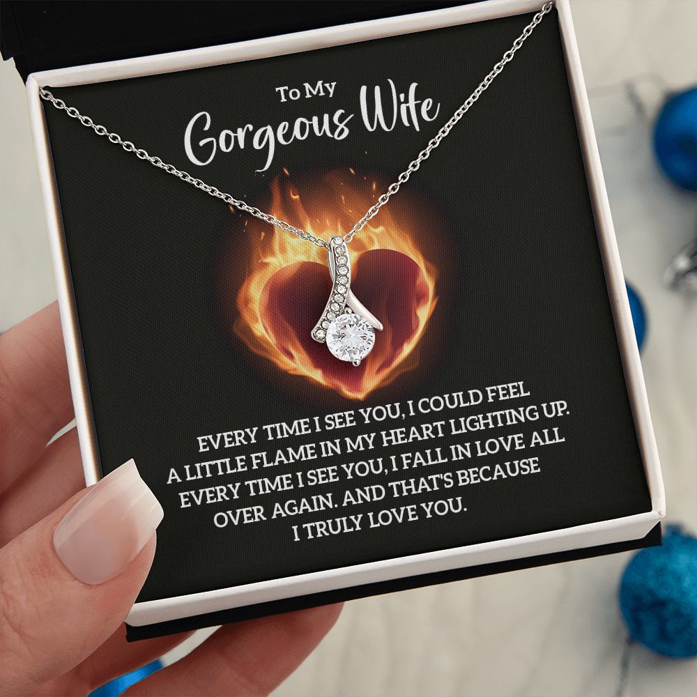 Couples Gifts, To My Gorgeous Wife Necklace Gifts From Husband, Wedding Anniversary Jewelry For Wife From Husband, Wife Birthday From Husband, To My Soulmate Message Card and Gift Box styles On Birthday, Christmas, Anniversary  Allruing Necklace