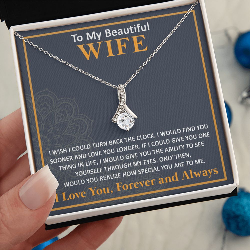 Couples Gifts, To My Beautiful Wife Necklace From Husband, Wedding Anniversary For Wife From Husband, Wife Wedding From Husband, To My Wife, Necklace Custom Name Message Card and Gift Box Styles on Birthday, Christmas, Wedding, Anniversary Allruing Neckla
