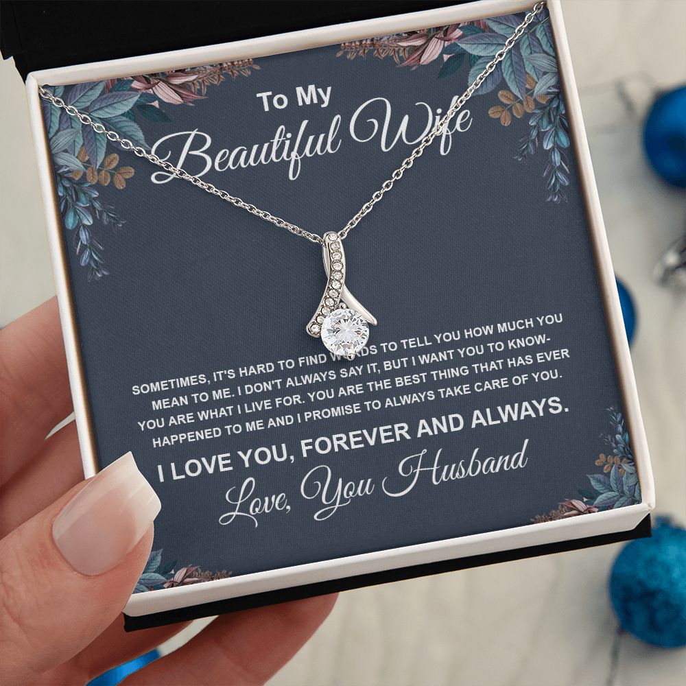 To My Beautiful Wife Necklace From Husband Pendant Jewelry with Message Card and Box Necklaces for Women Valentines Day Happy Anniversary Wedding Present for Birthday Merry Christmas for Wife Necklace Allruing Necklace