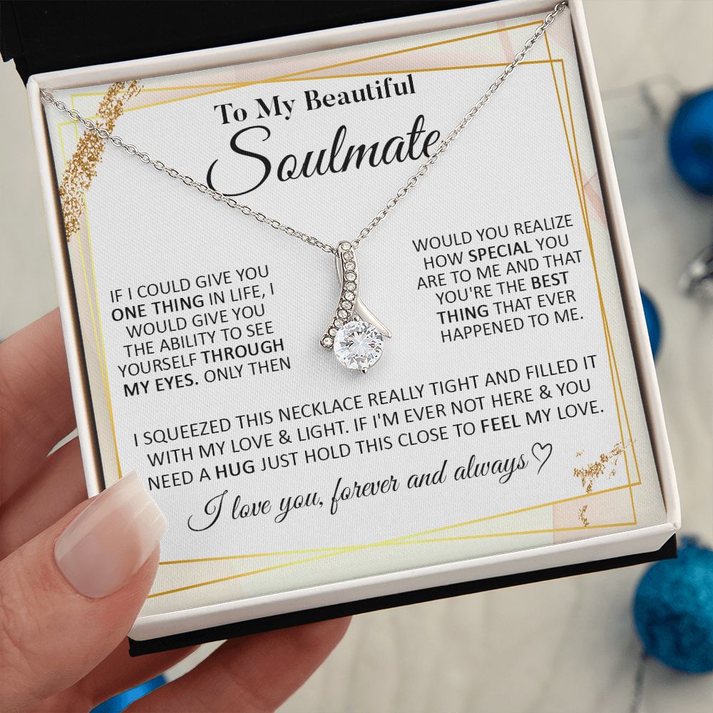 Couples Gifts To My Beautiful Soulmate Necklace From Husband, Necklace For Wife From Husband, Wife Wedding From Husband, To My Wife, Necklace Custom Name Message Card and Gift Box Styles on Birthday, Christmas, Wedding, Anniversary Allruing Necklace