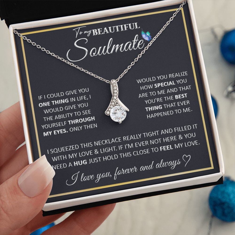 Couples Gifts, To My Beautiful Soulmate Necklace Gifts From Husband, Wedding Anniversary For Wife From Husband, To My  Wife Necklace, Necklace Custom Name Message Card and Gift Box Styles on Birthday, Christmas, Wedding, Anniversary Allruing Necklace
