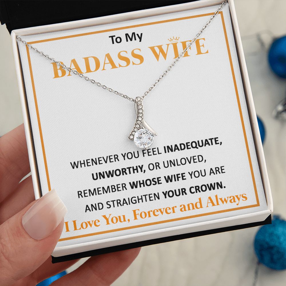 Couples Gifts, To My Badass Dear Wife Necklace Gifts From Husband, Wedding Anniversary For Wife From Husband, Wife Birthday From Husband, Necklace Custom Name Message Card and Gift Box Styles on Birthday, Christmas, Wedding, Anniversary Allruing Necklace