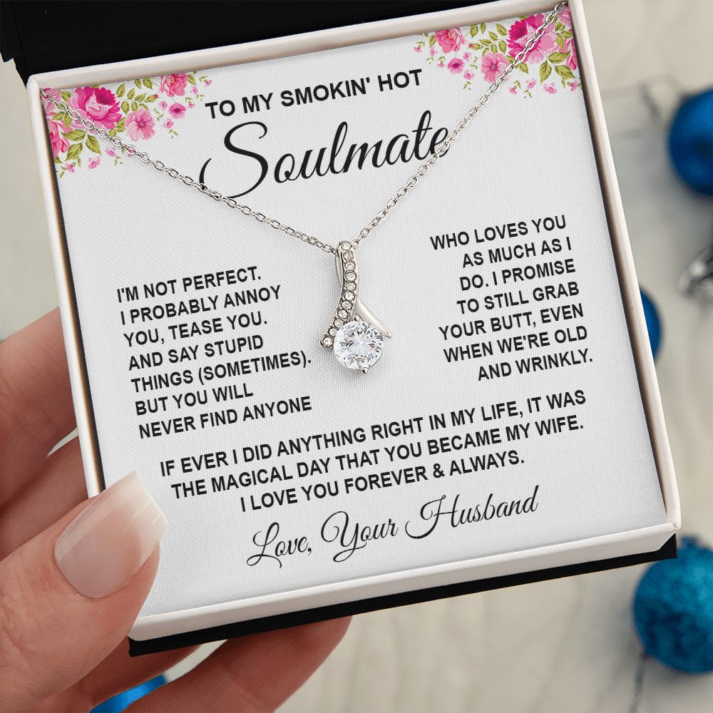 Soulmate Necklace Gifts from Husband, Wedding Anniversary Gifts for Wife from Husband, Wife Valentine Gifts from Husband, To My Wife Necklace Message Card and Necklace Gifts Box Gift Box Styles on Birthday, Wedding, Anniversary, Valentine Allruing Necklac
