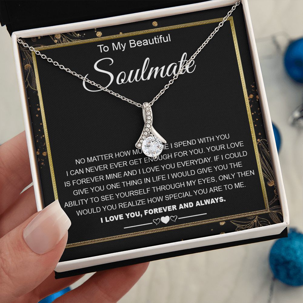 To My Beautiful Soulmate Necklace Gifts for Wife from Husband, Wife Valentine Gifts, Gift for Wife, Message Card and Necklace Gift Box Gift Box Styles on Birthday, Wedding, Anniversary, Valentine Allruing Necklace