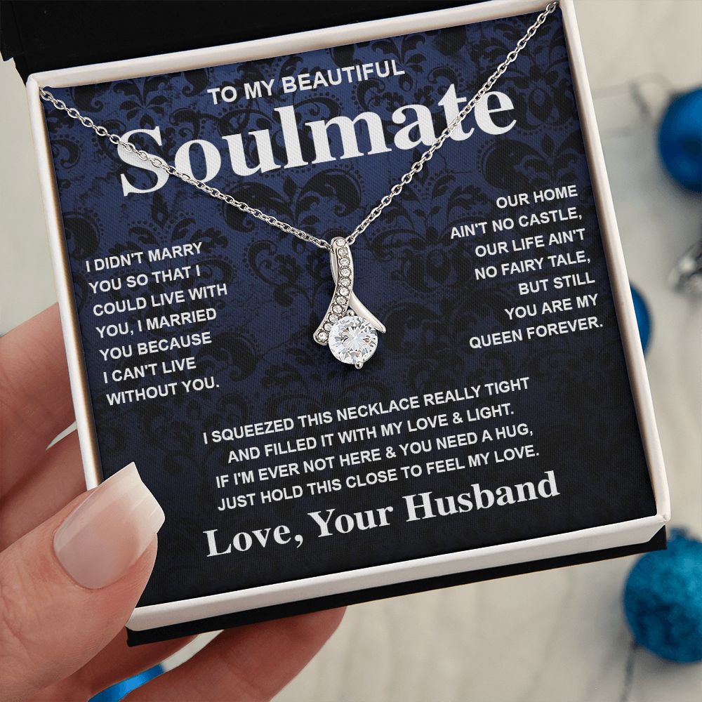 Soulmate Necklace Gift From Husband To My Badass Wife Valentines Day Anniversary Jewelry with Message Card and Gift Box. Gift for Wife. Necklace Gift Set for Wife Message Card and Necklace Gifts Box Gift Box Styles Allruing Necklace