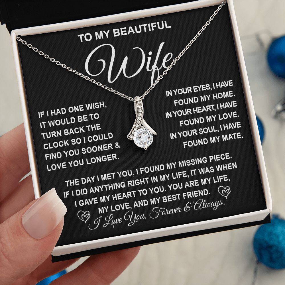 To My Beautiful Wife Necklace Gift for Her, Soulmate for Wife Birthday Gifts from Husband, Valentine Jewelry for Women, Soulmate Gifts, Message Card and Necklace Gifts Box Gift Box Styles on Birthday, Wedding, Anniversary, Valentine Allruing Necklace