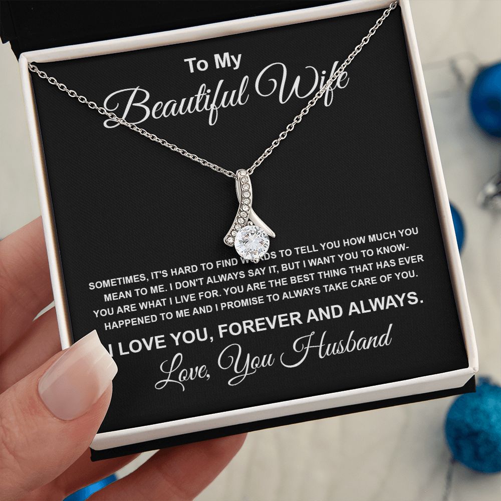 To My Beautiful Wife Necklace From Husband Pendant Jewelry with Message Card and Box Necklaces for Women Valentines Day Happy Anniversary Present for Birthday Merry Christmas for Wife Allruing Necklace