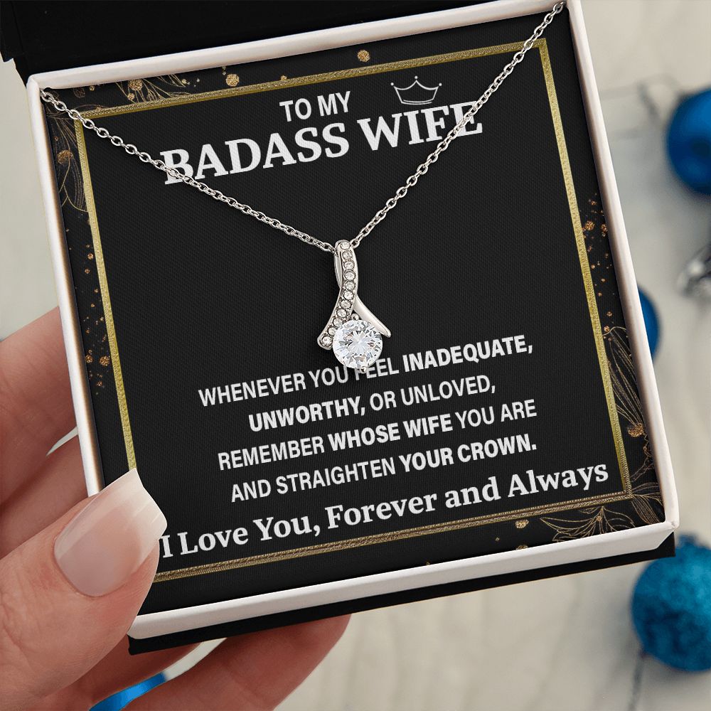 Wife Necklace Gift From Husband To My Badass Wife Pendant Valentine Jewelry with Message Card and Gift Box. Gift for Wife. Necklace Gift Set for Wife Necklace Gifts Box Gift Box Styles Allruing Necklace