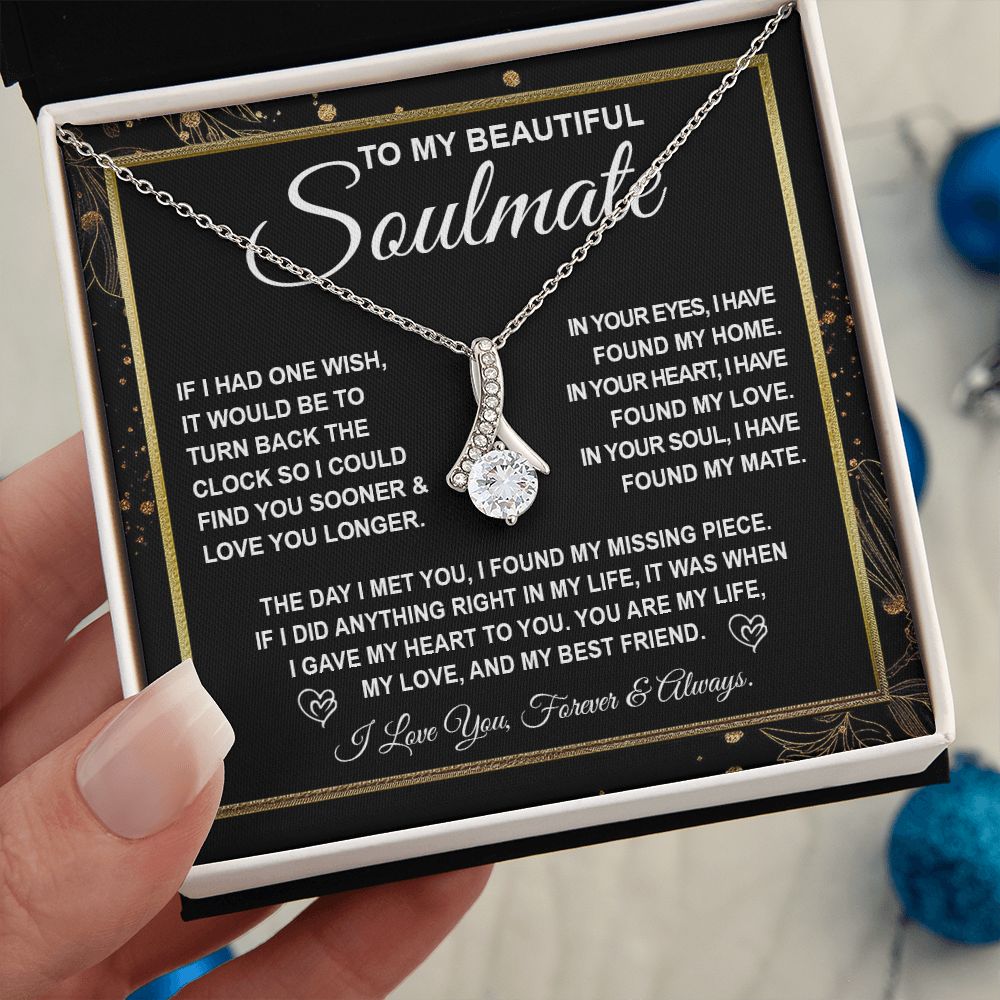 To My Beautiful Soulmate Necklace Gift for Her, Soulmate for Wife Valentine Gifts from Husband, Wedding Jewelry for Women, Soulmate Gifts, Message Card and Necklace Gifts Box Gift Box Styles on Birthday, Wedding, Anniversary, Valentine Allruing Necklace