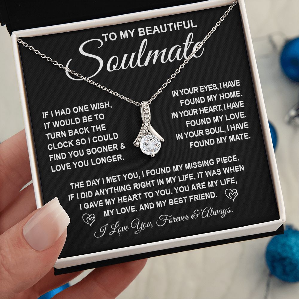 To My Beautiful Soulmate Necklace Gift for Her, Soulmate for Wife Birthday Gifts from Husband, Valentine Jewelry for Women, Soulmate Gifts, Message Card and Necklace Gifts Box Gift Box Styles on Birthday, Wedding, Anniversary, Valentine Allruing Necklace