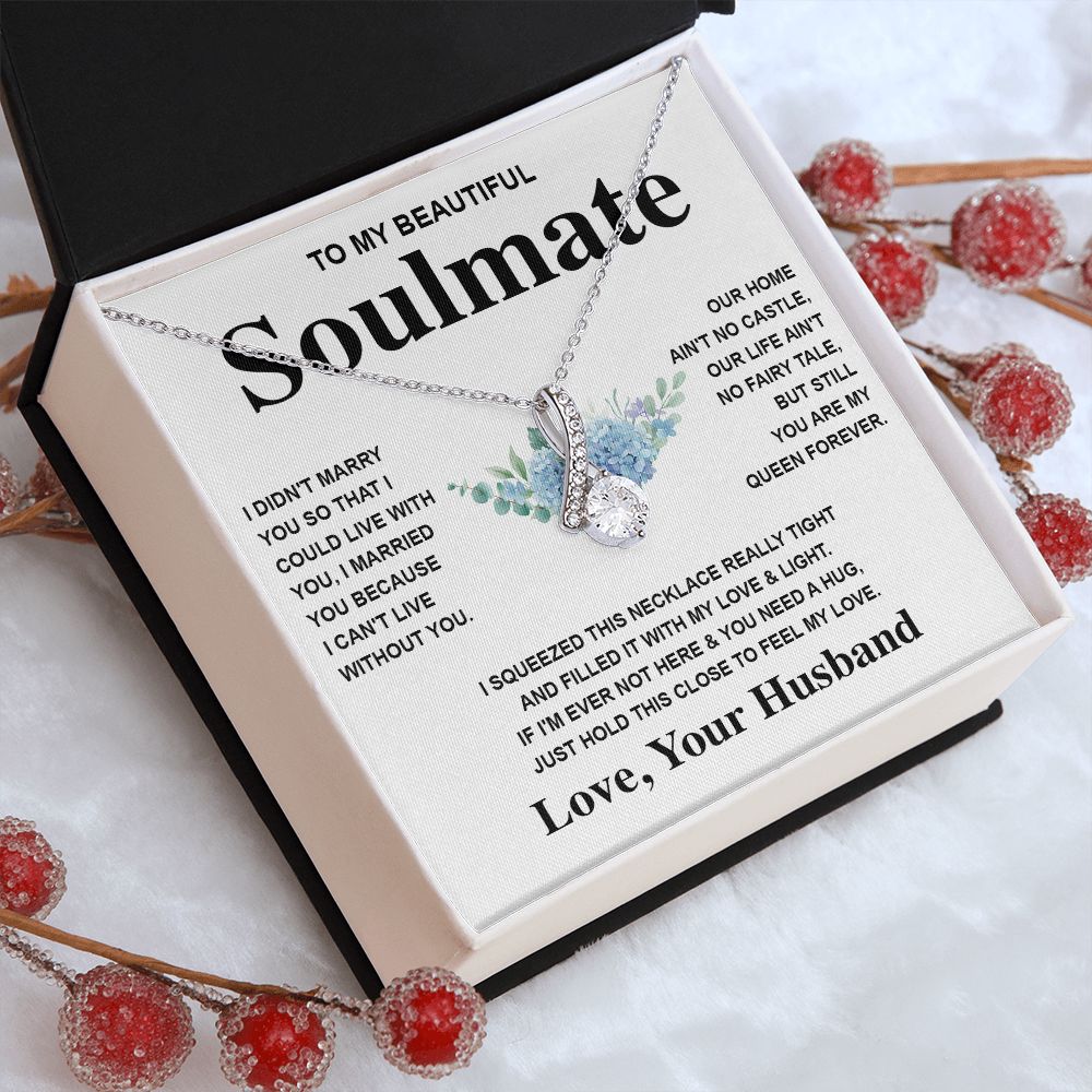 Soulmate Necklace Gift From Husband To My Badass Wife Pendant Valentines Day Anniversary Jewelry with Message Card and Gift Box. Gift for Wife. Necklace Gift Set for Wife Message Card and Necklace Gifts Box Gift Box Styles Allruing Necklace