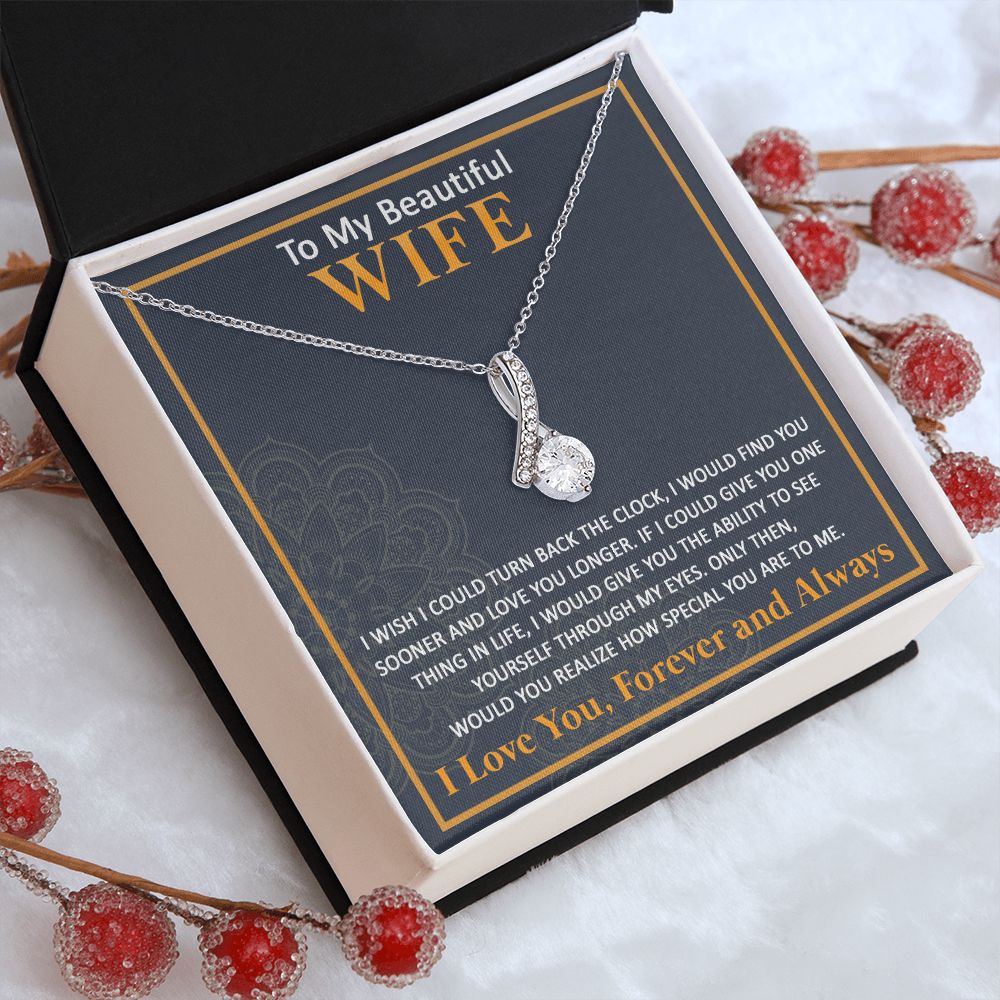 Couples Gifts, To My Beautiful Wife Necklace From Husband, Wedding Anniversary For Wife From Husband, Wife Wedding From Husband, To My Wife, Necklace Custom Name Message Card and Gift Box Styles on Birthday, Christmas, Wedding, Anniversary Allruing Neckla
