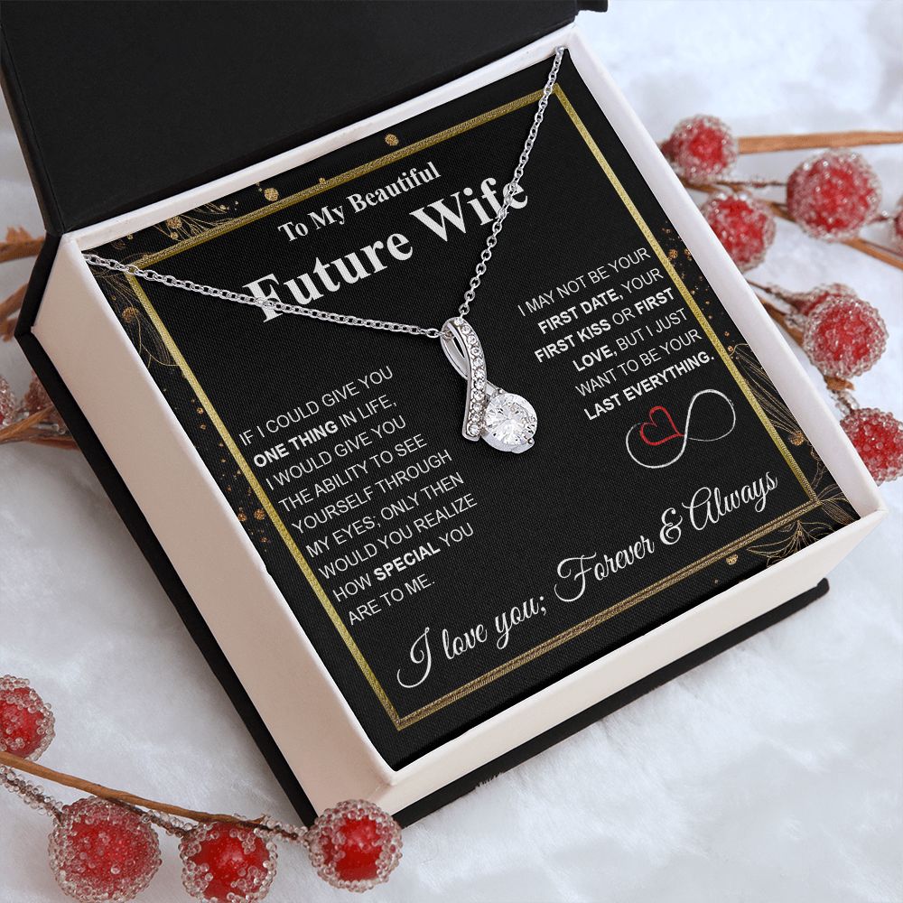 Future Wife Necklace My Last Everything, Promise Necklace For Her, Fiance Gifts For Her, Wedding Valentine Gifts For Future Wife With Message Card Box LED, Soulmate Necklace For Women, To My Wife Necklace Allruing Necklace