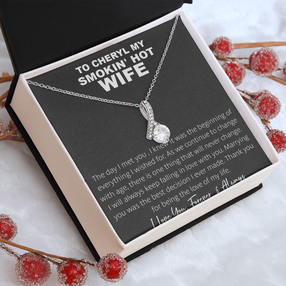 Couples Gifts, To My Smokin's Hot Wife Necklace, Bonus Necklace Gift For Her, Birthday Gift Necklaces Customer Name Message Card and Gift Box styles On Birthday, Christmas, Anniversary Allruing Necklace
