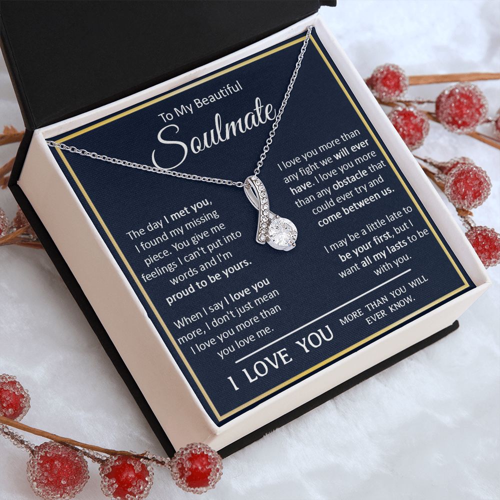 Couples Gifts, My Beautiful Soulmate Necklace Gifts From Husband, Wedding Anniversary For Wife From Husband, To My  Wife Necklace, Necklace Custom Name Message Card and Gift Box Styles on Birthday, Christmas, Wedding, Anniversary Allruing Necklace