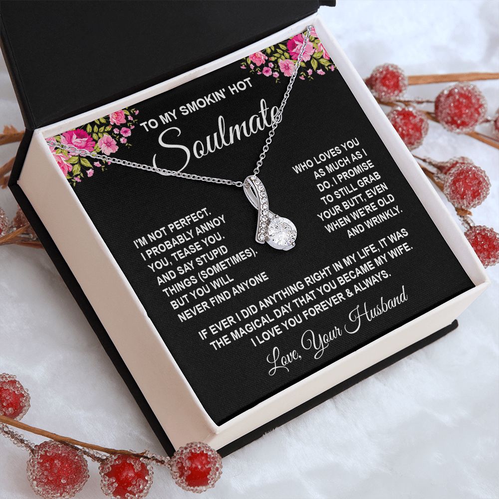 Soulmate Necklace Gifts from Husband, Wedding Gifts for Wife from Husband, Wife Birthday Gifts from Husband, To My Wife Necklace Message Card and Necklace Gifts Box Gift Box Styles on Birthday, Wedding, Anniversary, Valentine Allruing Necklace