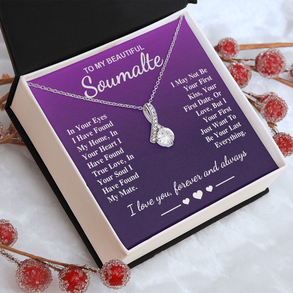 To My Beautiful Soulmate Necklace Gift, Soulmate for Wife Birthday Gifts from Husband, Valentine for Women, Soulmate Gifts, Message Card and Necklace Gifts Box Gift Box Styles on Birthday, Wedding, Anniversary, Valentine Allruing Necklace