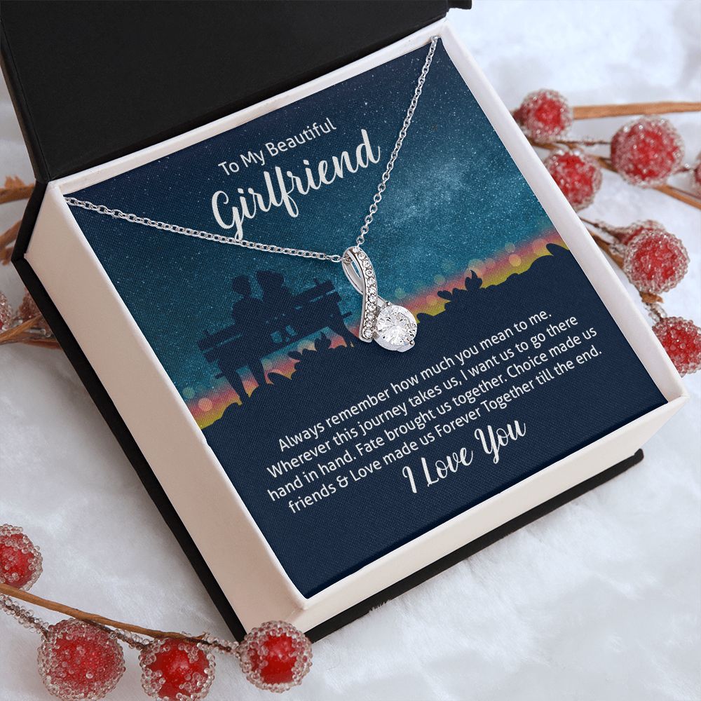 Couples Gifts Necklace To My Beautiful Girlfriend Necklace Gifts For My Wife, I Love You, Love Knot Meaningful Necklace Message Card and Gift Box Styles on Birthday, Christmas, Anniversary Allruing Necklace