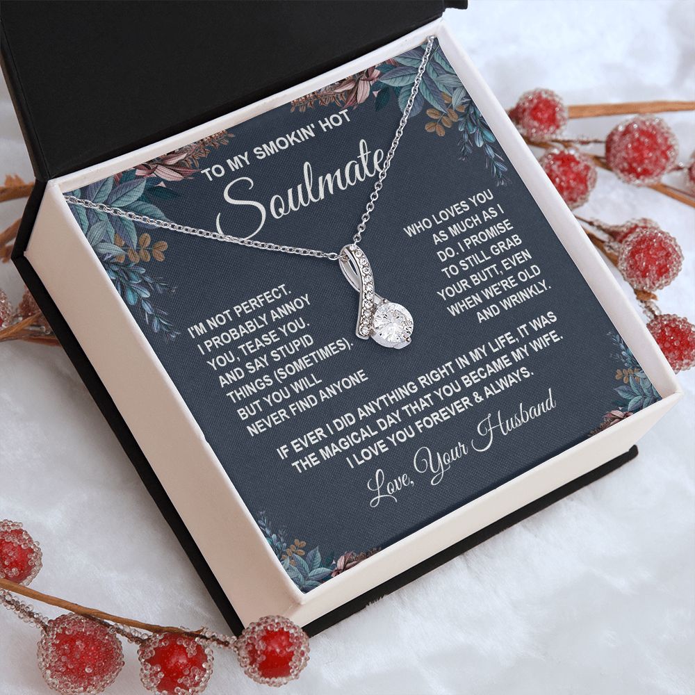 Soulmate Necklace Gifts from Husband, Anniversary Gifts for Wife from Husband, Wife Valentine Gifts from Husband, To My Wife Necklace Message Card and Necklace Gifts Box Gift Box Styles on Birthday, Wedding, Anniversary, Valentine Allruing Necklace