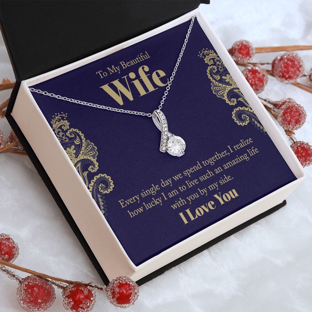To My Beautiful Wife, Love Knot Necklace Gifts For Wife From Husband, To My Soulmate Necklace For Women, To My Wife Necklace Wedding Anniversary, I Love You, Meaningful Necklace Message Card and Gift Box Styles on Birthday, Christmas, Anniversary Allruing