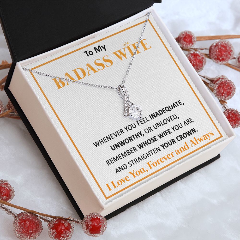 Couples Gifts, To My Badass Dear Wife Necklace Gifts From Husband, Wedding Anniversary For Wife From Husband, Wife Birthday From Husband, Necklace Custom Name Message Card and Gift Box Styles on Birthday, Christmas, Wedding, Anniversary Allruing Necklace