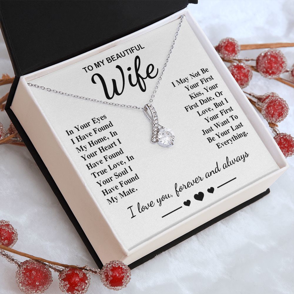 To My Beautiful Wife Necklace Gift, Soulmate for Wife Birthday Gifts from Husband, Anniversary for Women, Soulmate Gifts, Message Card and Necklace Gifts Box Gift Box Styles on Birthday, Wedding, Anniversary, Valentine Allruing Necklace
